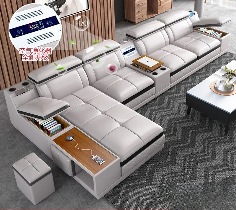 Living room furniture, top layer cowhide, modern and minimalist size, intelligent whole unit leather sofa