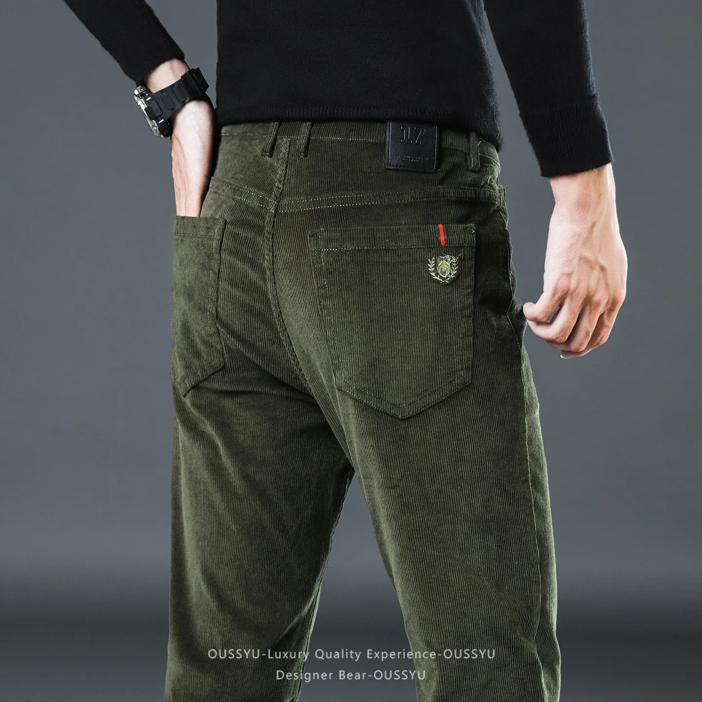 Męskie grube spodnie sztruksow – Embroidery Texture recenzja i cena