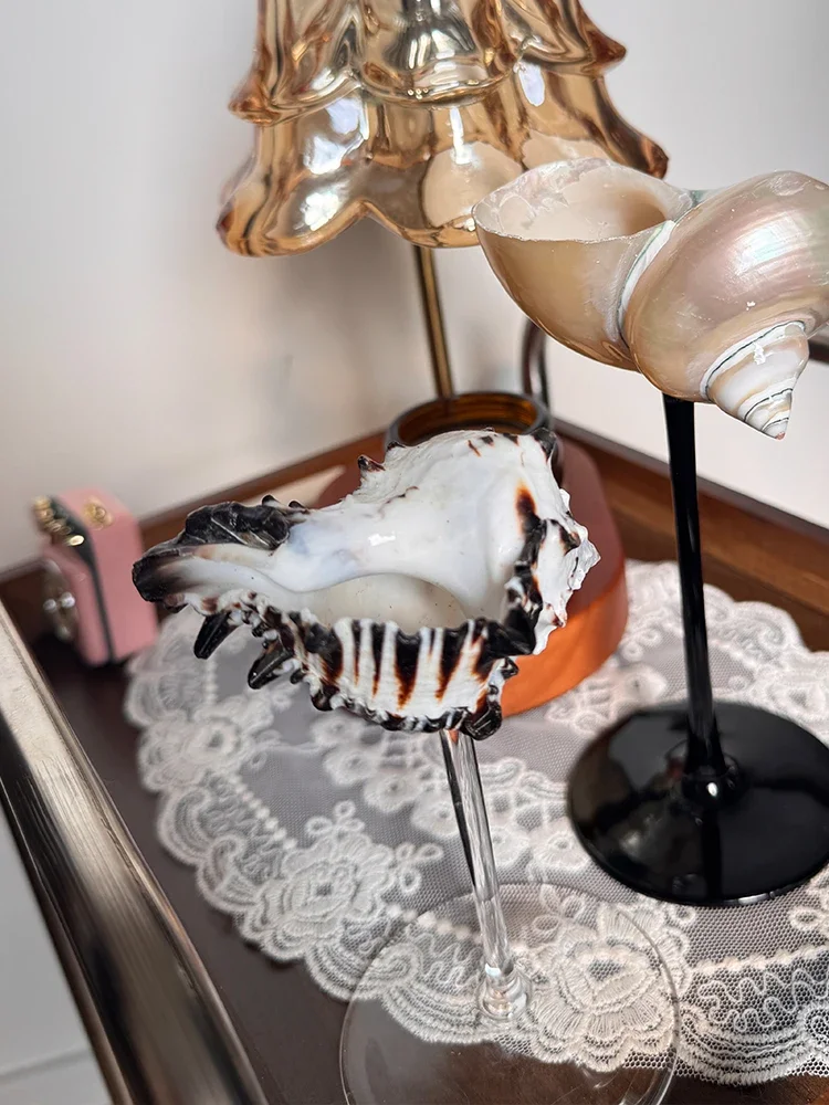 Handcrafted Black Conch Shell Champagne Glass, Clear Stem Art Decor - Luxury Home Barware & Unique Gift Set for Coastal Dining