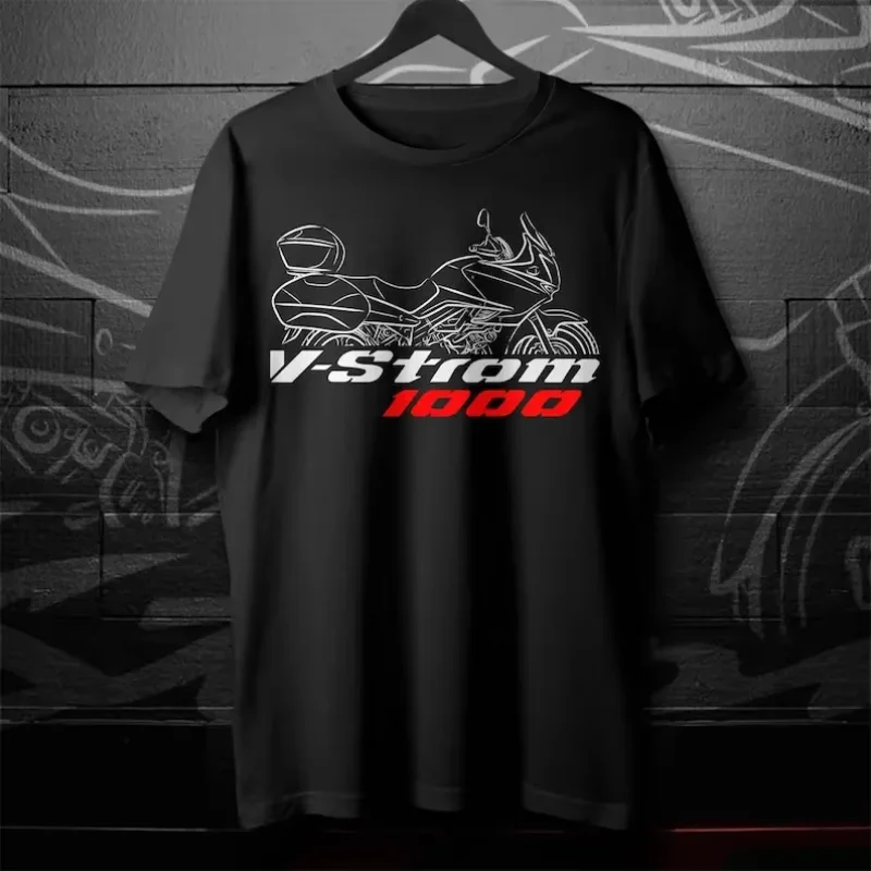 Summer Men's Cotton Casual Suzukis V-STROM 1000 T-Shirt Printed Black Fashion Women's Short SleeveNO.1