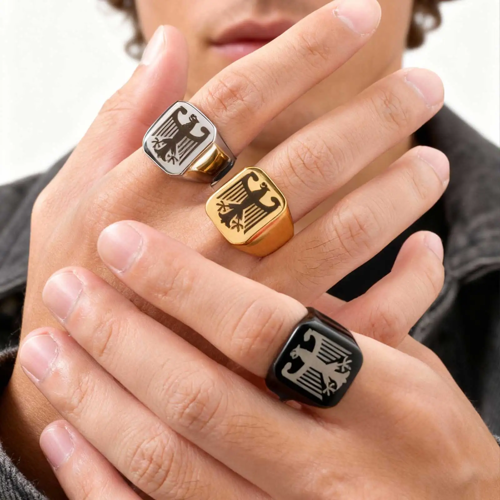 مخصص الطائر هوك النسر الدائري كول الشرير الرجال الحيوان الجناح موضة النسر الطوطم خواتم مجوهرات الراحة صديقها هدايا عيد الحب #1