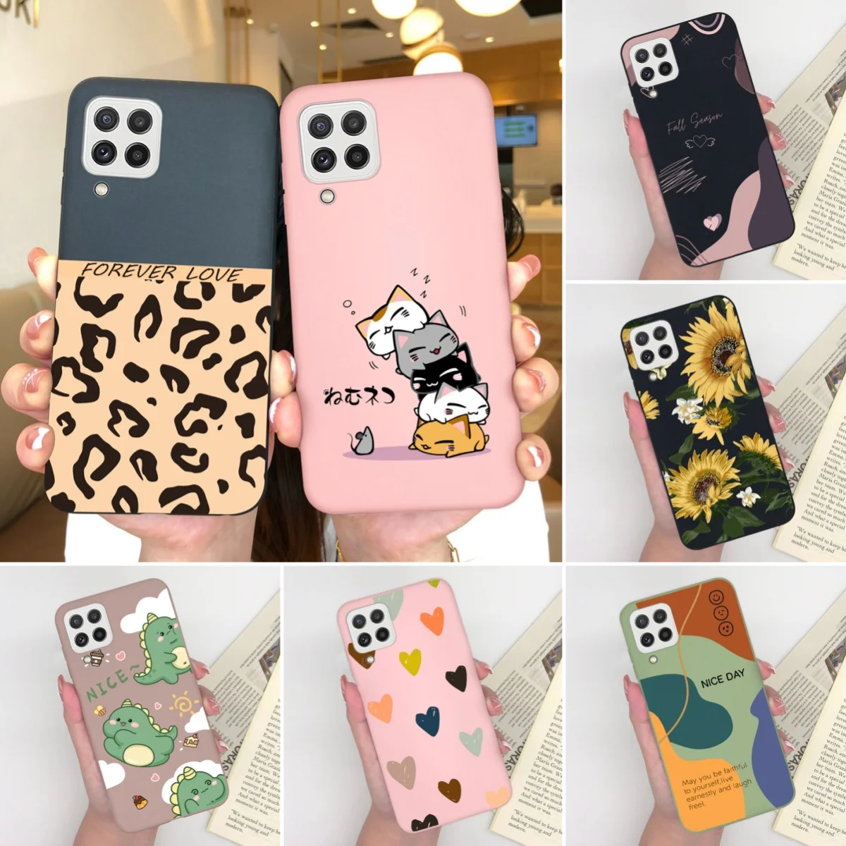 For Samsung M22 M32 Phone Case Cute Cat Soft Matte Silicone Shockproof Protective Cover For Samsung Galaxy M 22 M 32 Funda Coque