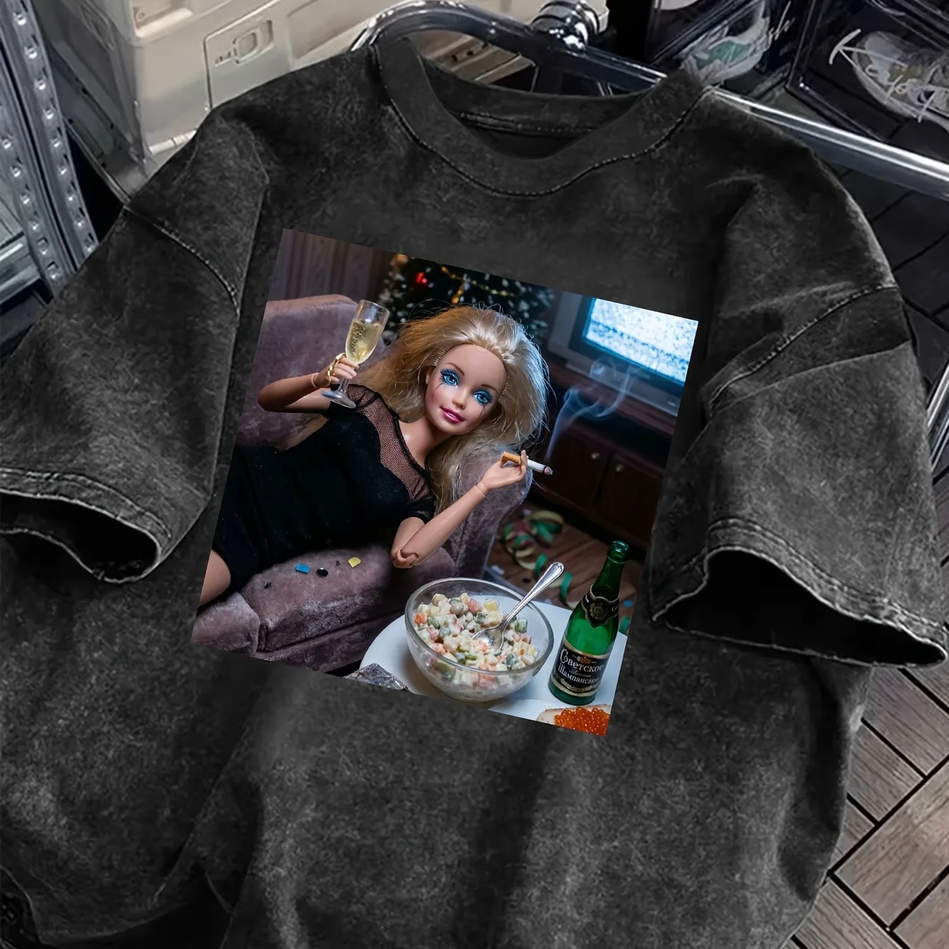 Doll Funny Graphic T-shirt Unisex Vintage Washed Short Sleeve Tee Retro Doll Portrait Print Casual Streetwear Oversized Tops