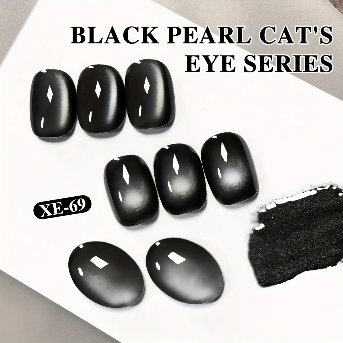 Botella de polvo de ojo de gato Perla Negra XE-69 Super brillante ojo de gato negro diseño de salón de moda arte Gel brillante ojo de gato