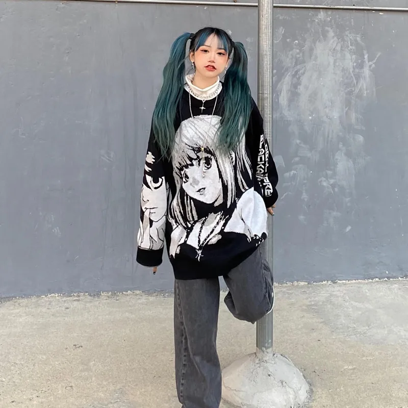 Winter Clothes Aesthetic Japanese Anime Sweater Women Gothic Jumper Death Note Pullovers Egirl Misa Amane Kawaii Emo Alt Sweater