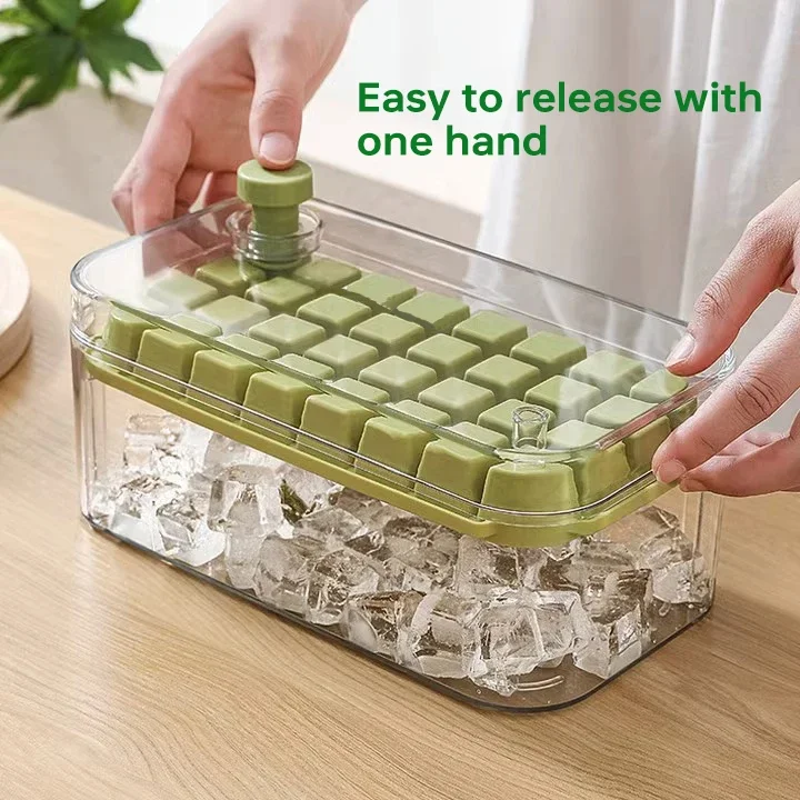 Silicone Ice Cube Tray Mould 28Grid One-button Press-type Easy Release Ice Box with Lid Shovel Storage Box Whiskey Cocktail Tool