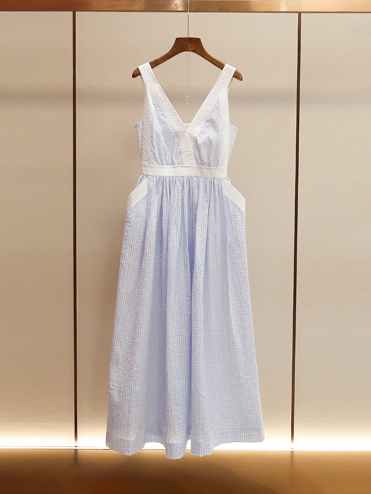 High End Women's Summer New Collection Elegant and Sweet with Age Reducing Stripes and Waist Cinching Suspender