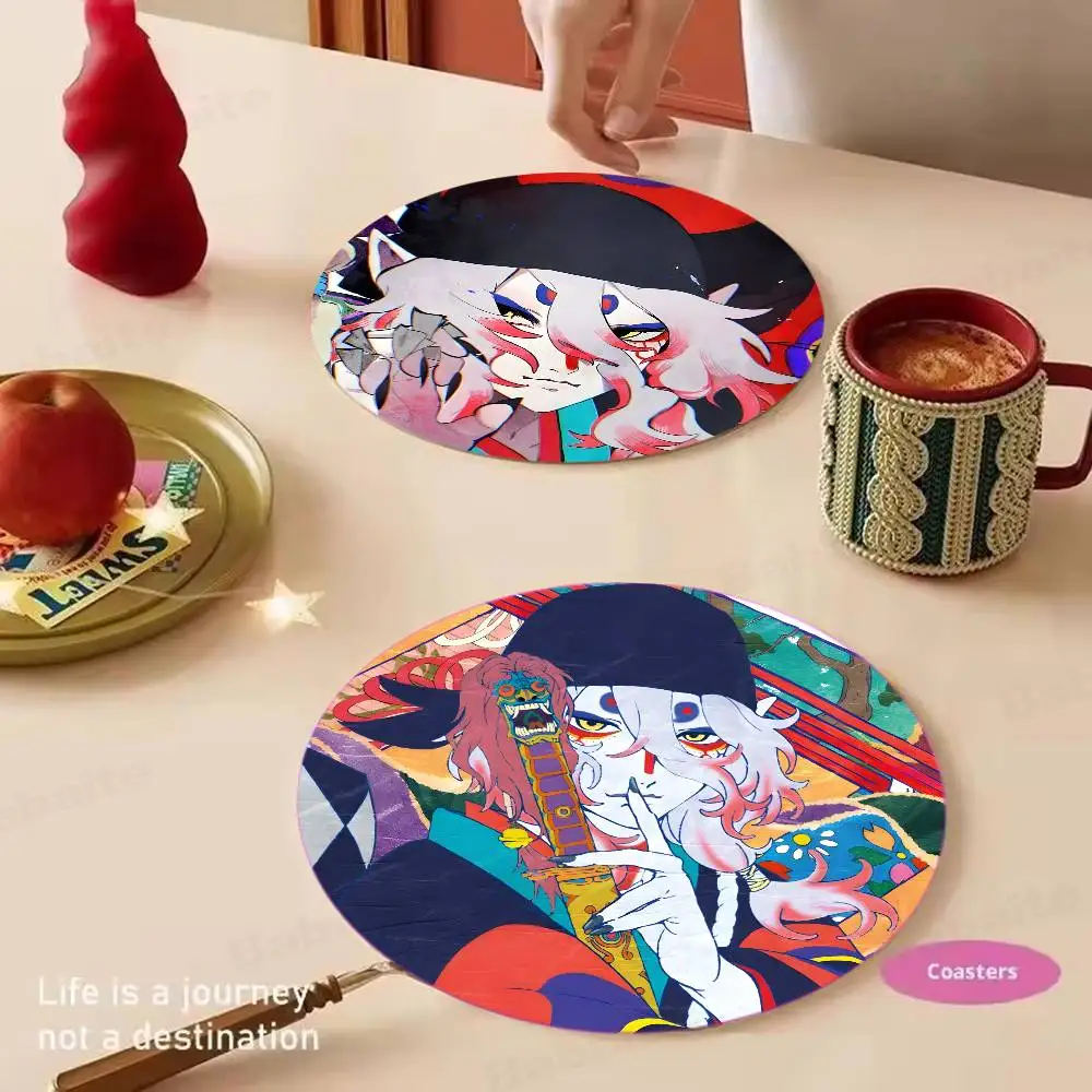 Anime M-Mononoke Themed Wooden Coaster Non-Slip Heat-Resistant Fun Dining Table Decoration Cafe Restaurant Gifts 2