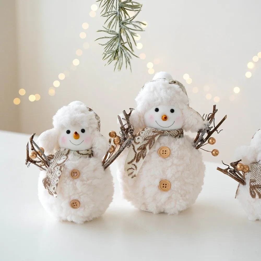 

Cartoon Christmas Snowman Ornaments Round Hat Soft Plush Snowman Doll Simulation Knitted Snowman Statue Christmas Table