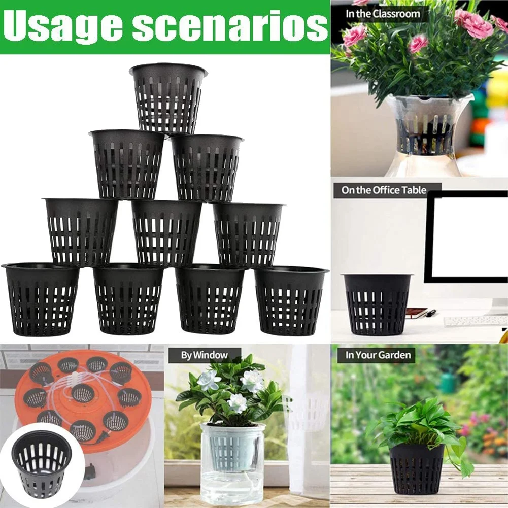 A93E-50Pcs Plant Grow Pots Net Nursery Cup Hydroponic Colonization Mesh Plastic Basket Holder Vegetable Planter