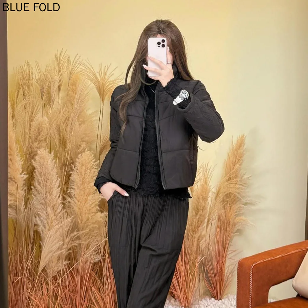 

Korean Style Winter New Arrival Oversized Stand Collar Short-Length Zipper Cotton Jacket Warm Fashionable and Versatile Pleated