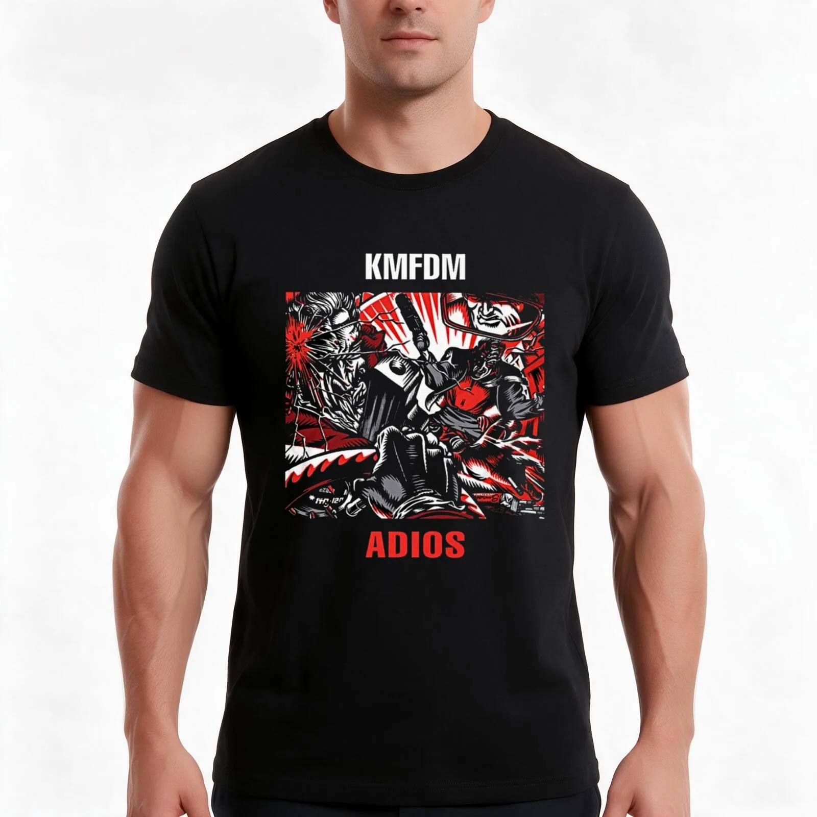 KMFDM Adios Men Short Sleeve Round Neck Summer T-Shirt Summer Casual Cotton Tee Oversized Streetwear Tops Unisex Men Women