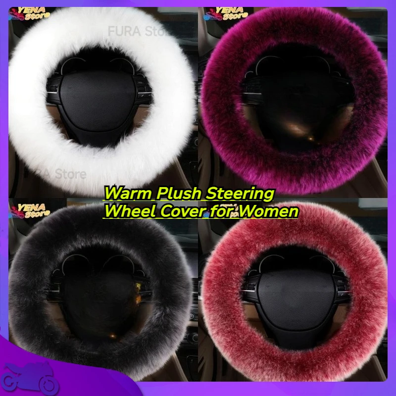 

Warm Plush Steering Wheel Cover for Women Suitable for Universal Car Models Soft Knit Anti Slip Winter Steering Wheel Accessory