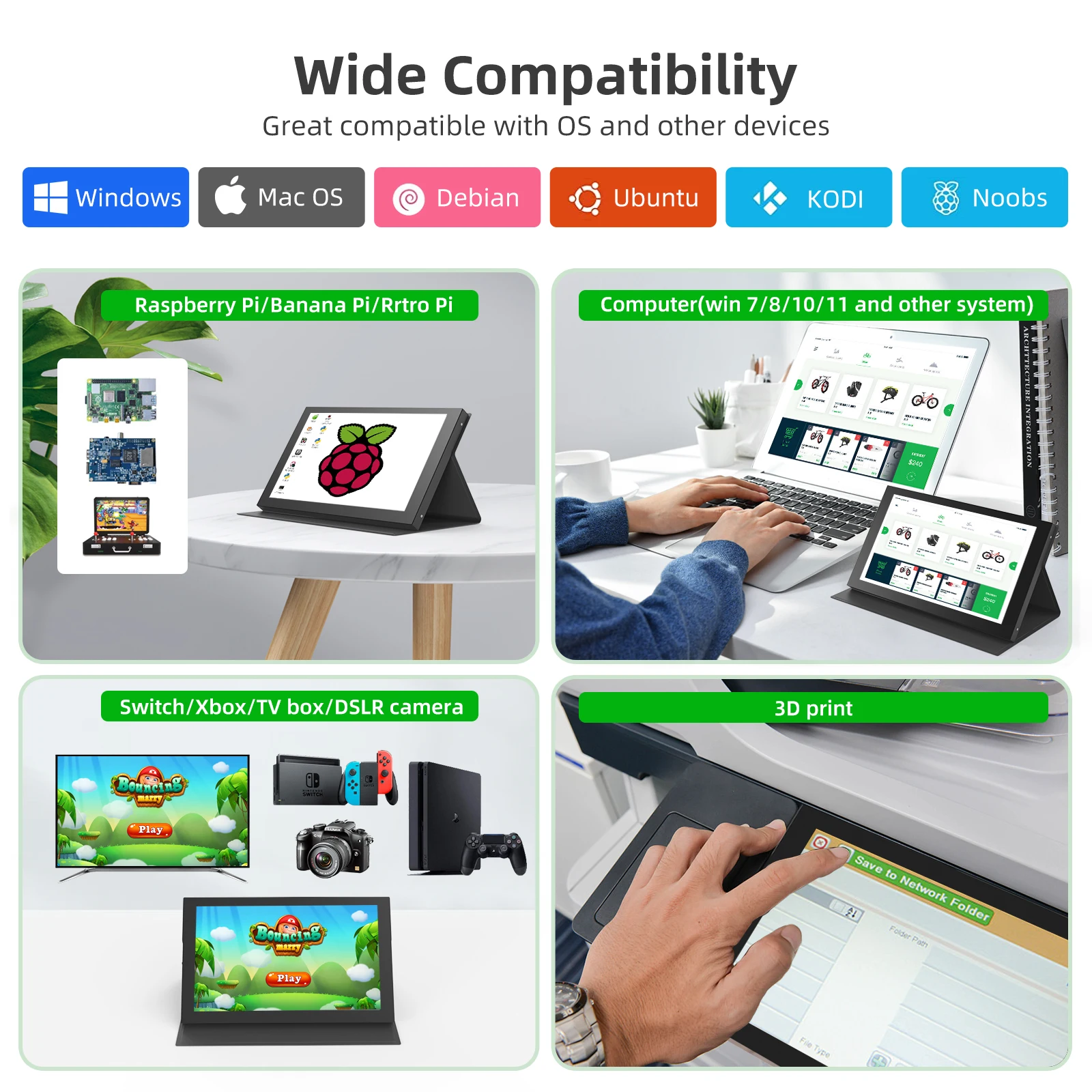 Imagem -05 - Miktver Touchscreen hd Display 10 Polegada 1024x600 Resolução Mini Hdmi & Usb-c Monitor Portátil para Laptop Computador Raspberry pi