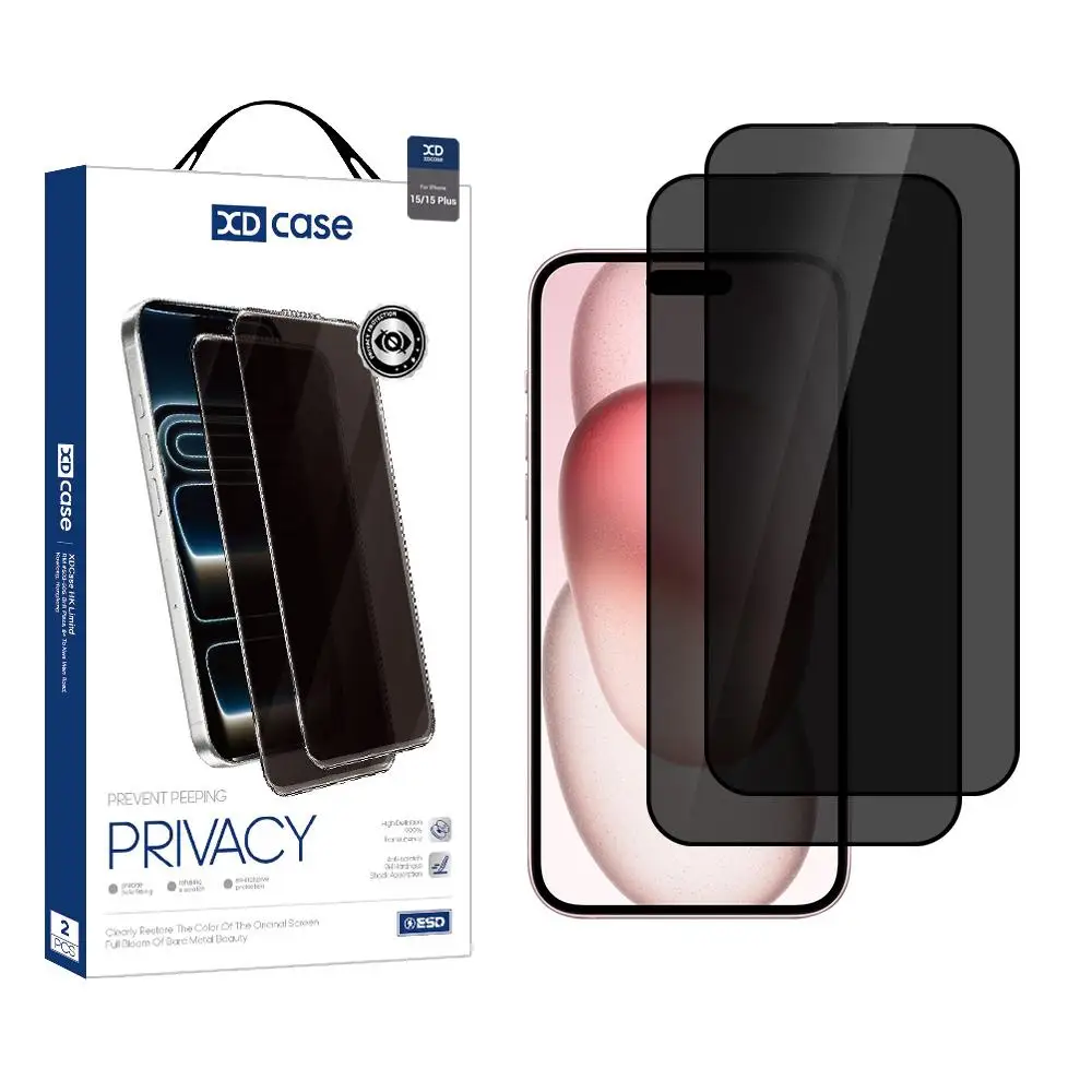 

Защитное стекло XDcase, 2 шт./упаковка, с шелкографией, антишпионское, для iPhone 15 / 15 Plus