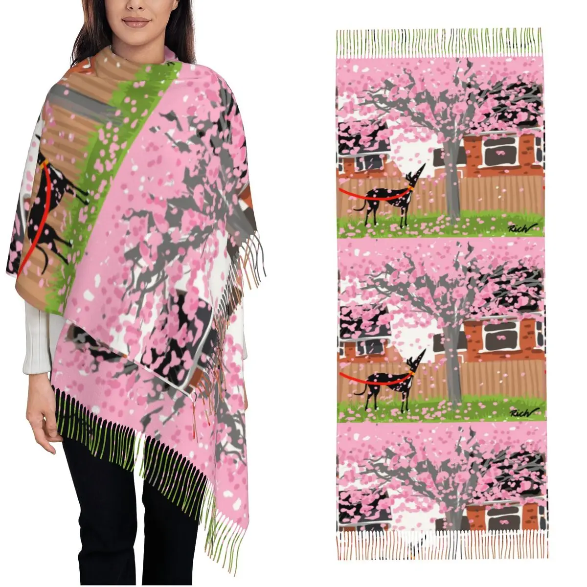 

Женский шарф с кисточкой, большой мягкий теплый платок и накидка, борзая, уиппет, Лурчер, собака, повседневная одежда, кашемировый шарф