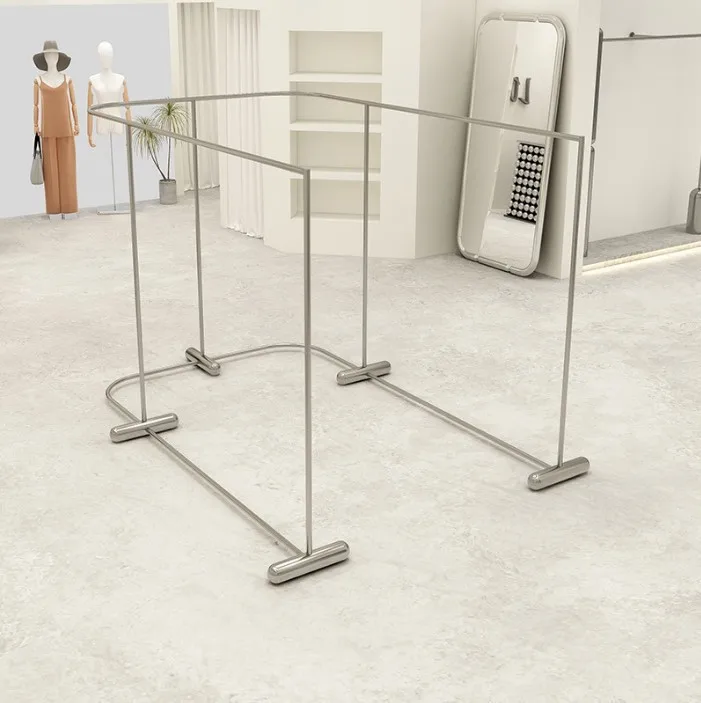

Stainless steel brushed silver U-shaped Nakajima display rack, floor-to-ceiling creative men's and women's clothing special