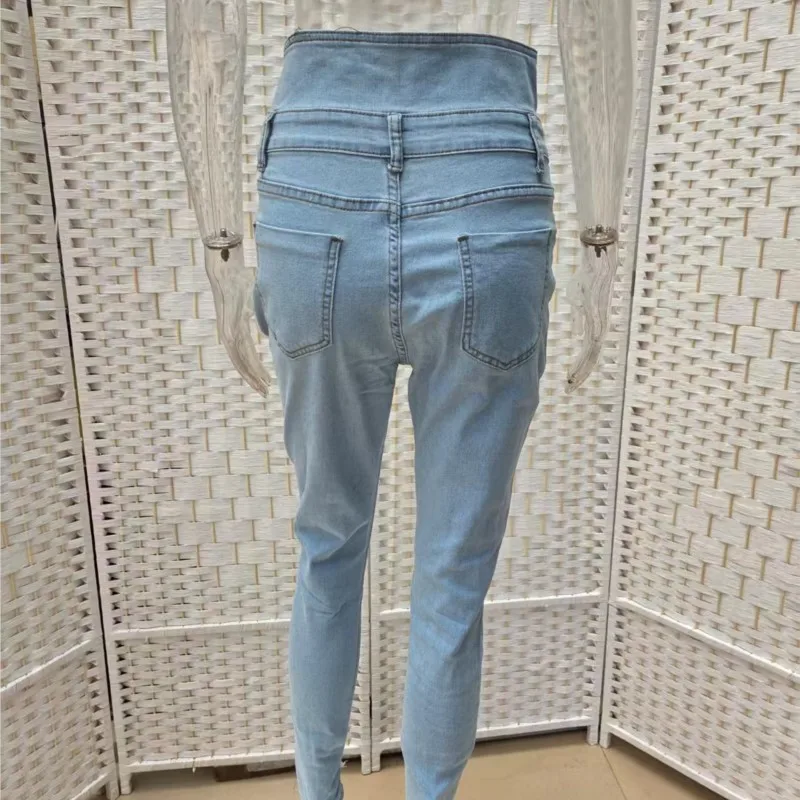 2025 New Pencil Pants Jeans Women Pencil Pants Bodycon High Waist Casual Long Pant Sheath Denim Trousers Tie Y2k Trouser Spring