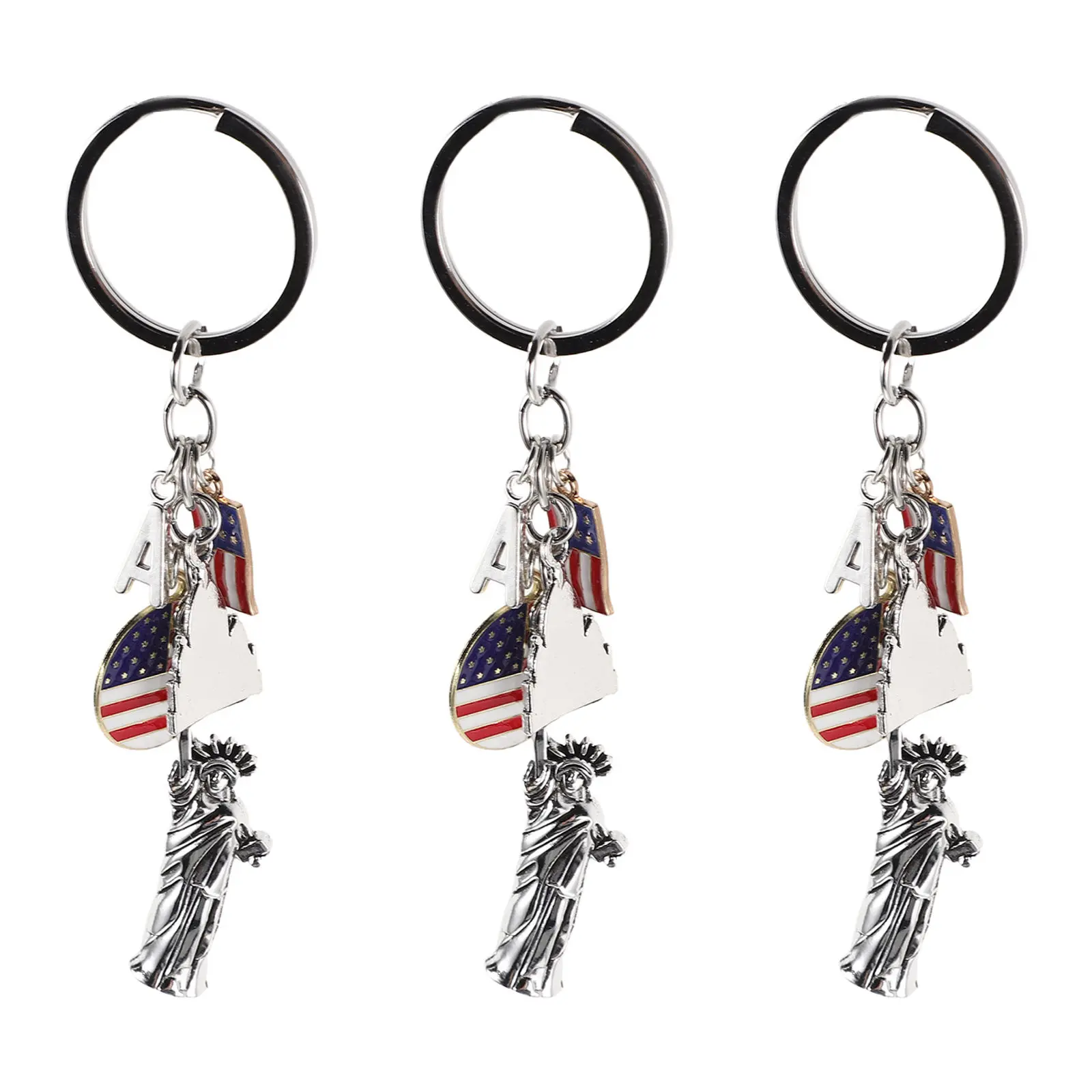3pcs Patriotic US Keychain Souvenir Keyring USA Key Charm Independence Day Liberty Keychain Gift for Patriotic Party Decoration