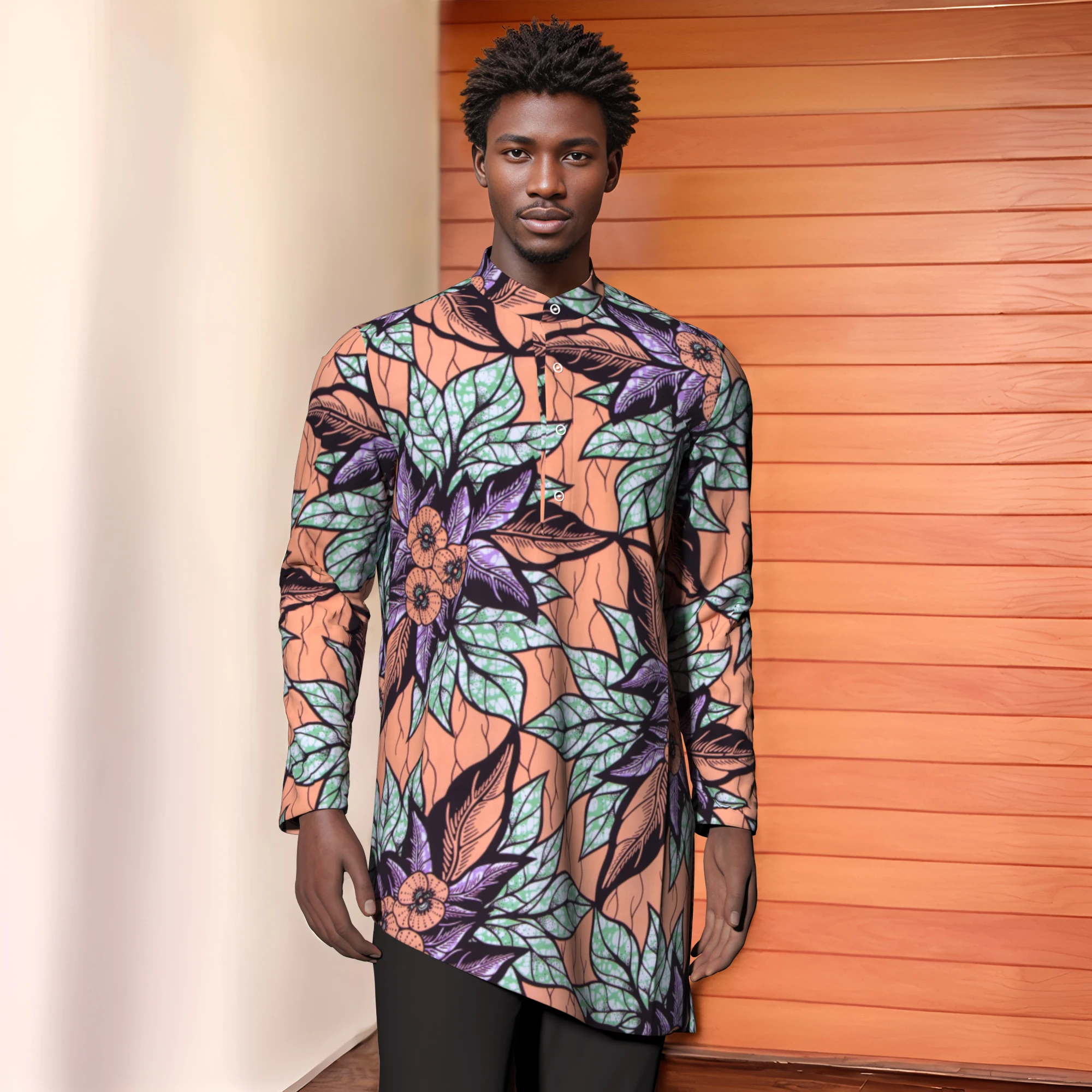 

Африканская мужская одежда с длинным рукавом, приталенная нарядная футболка, топы с африканским восковым принтом WYN524