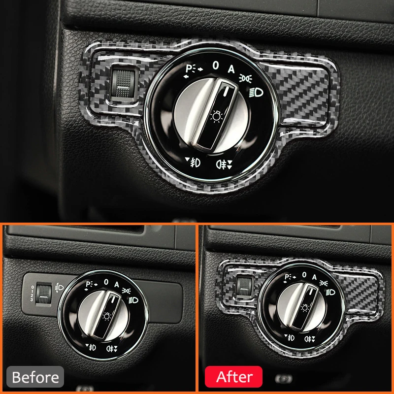 

Carbon Fiber Car Headlight Adjusting Panel Trim Frame Decoration Sticker For Mercedes Benz C Class W204 2007-2014 Interior Parts