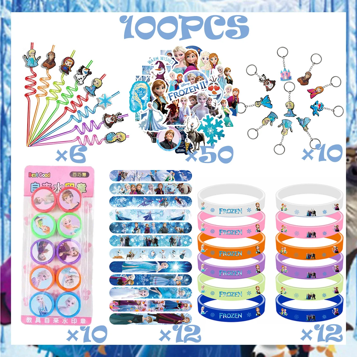 ملصقات ديزني فروزن للحفلات المفضلة آنا إلسا الأميرة ختم طوابع صفعة أساور شارة شنطة هدايا حفلة عيد الميلاد عيد الميلاد