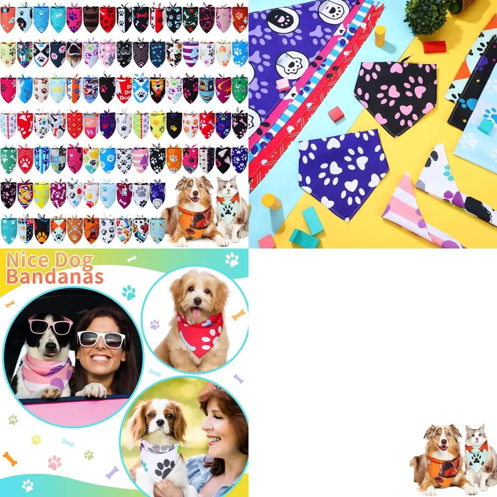 

Набор из 100 разноцветных треугольных бандан для собак с принтом лап, для средних и крупных пород, идеально подходят для праздников, лета и дней рождения