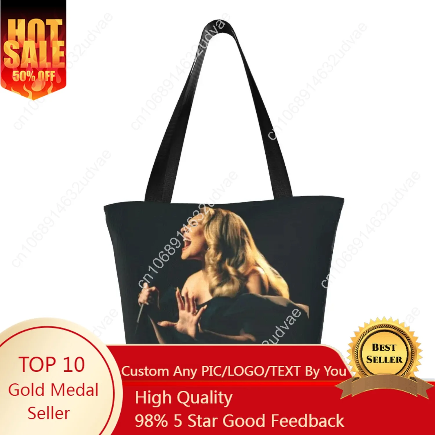 

Adele 2024 Album Tour Shopping Bags Zipper Opening Unique Design Accessories For Unisex Street Cool Singer Handbag