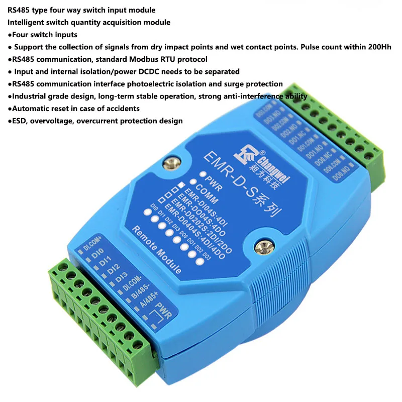 

EMR-DI04S4 switch input module with 485 isolation communication RTU has strong anti-interference ability