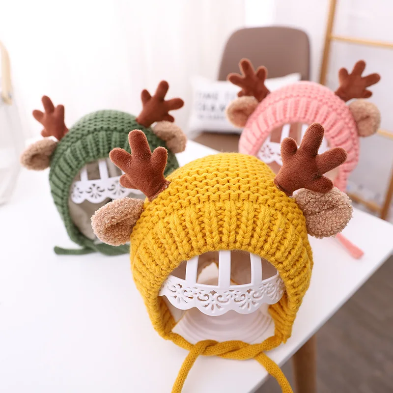 

Ear Warm Baby Knitted Hat Cartoon Soft Plush Children Beanie Cap 4-20 Months Deer Elk Antlers Earflap Hat Toddler Boy Girl