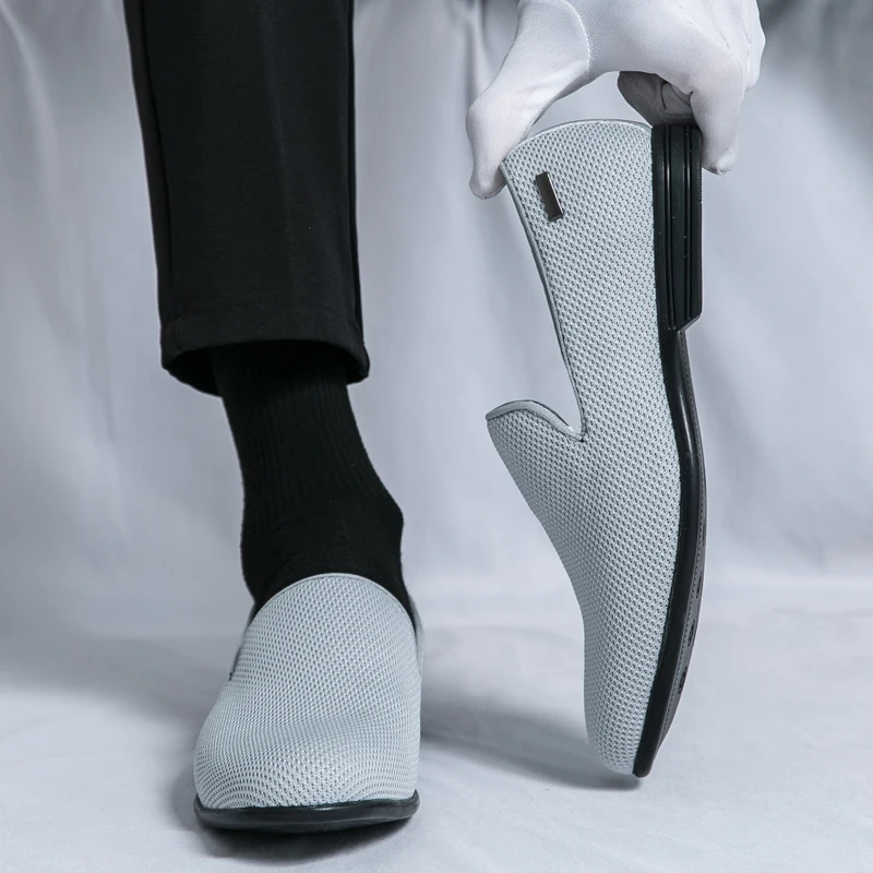 Mocassins respirants décontractés peu profonds pour hommes, sans dentelle, sans lacet, fonction à enfiler, chaussures pour hommes, nouvelle mode, printemps, automne, 2024