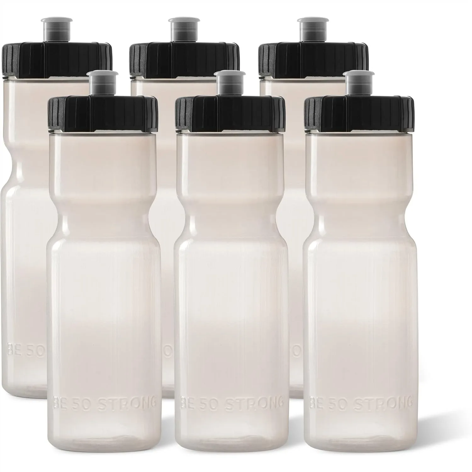 

50 Strong Sports Water Bottles, 22 oz Reusable BPA-Free Plastic with Pull Top Cap, Dishwasher Safe, Fits Most Bike Cages