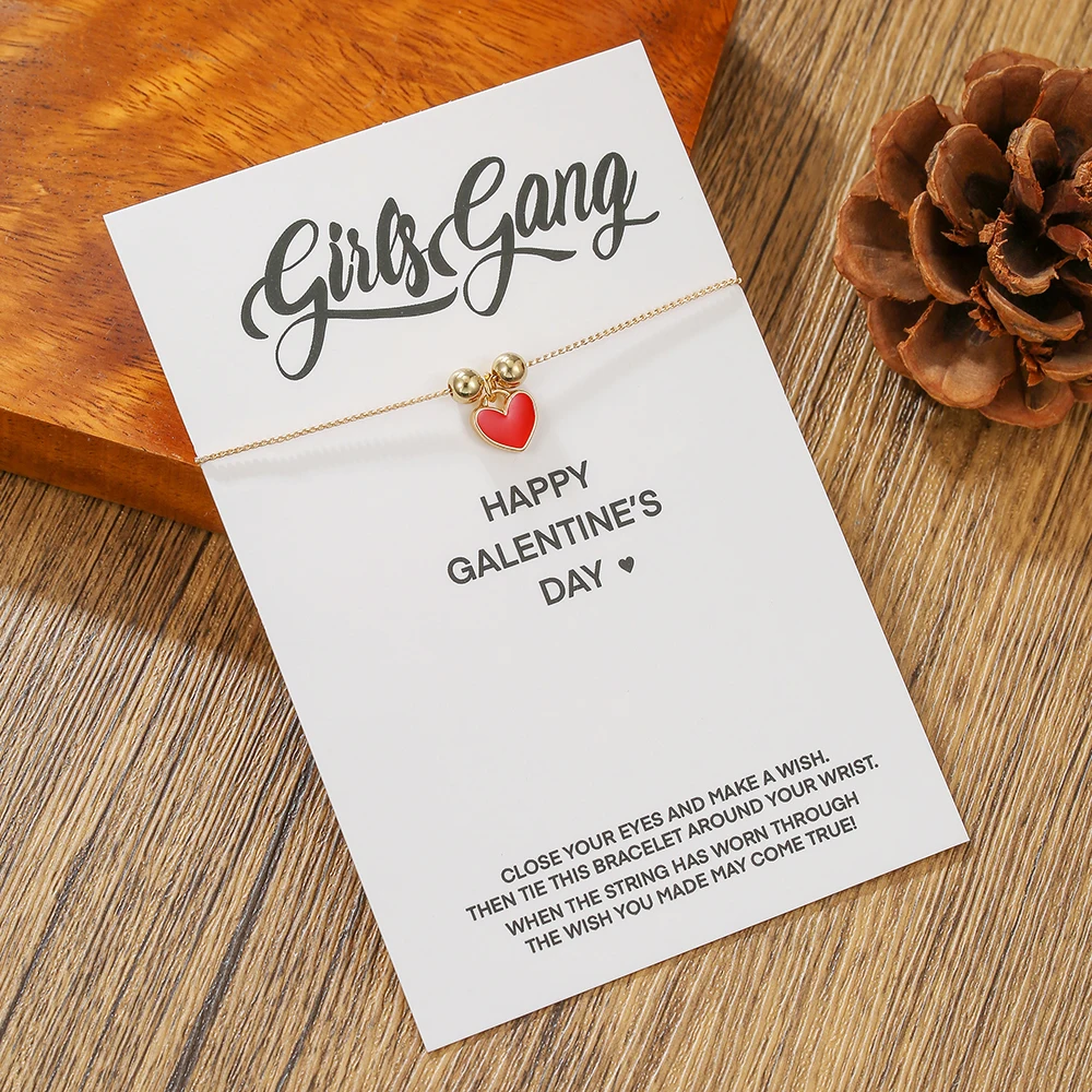 

Romantic Love Heart Adjustable Pull Bracelet Women Multiple Color Pink Red Black Metal Pendant Chain Bracelets Girls Jewelry