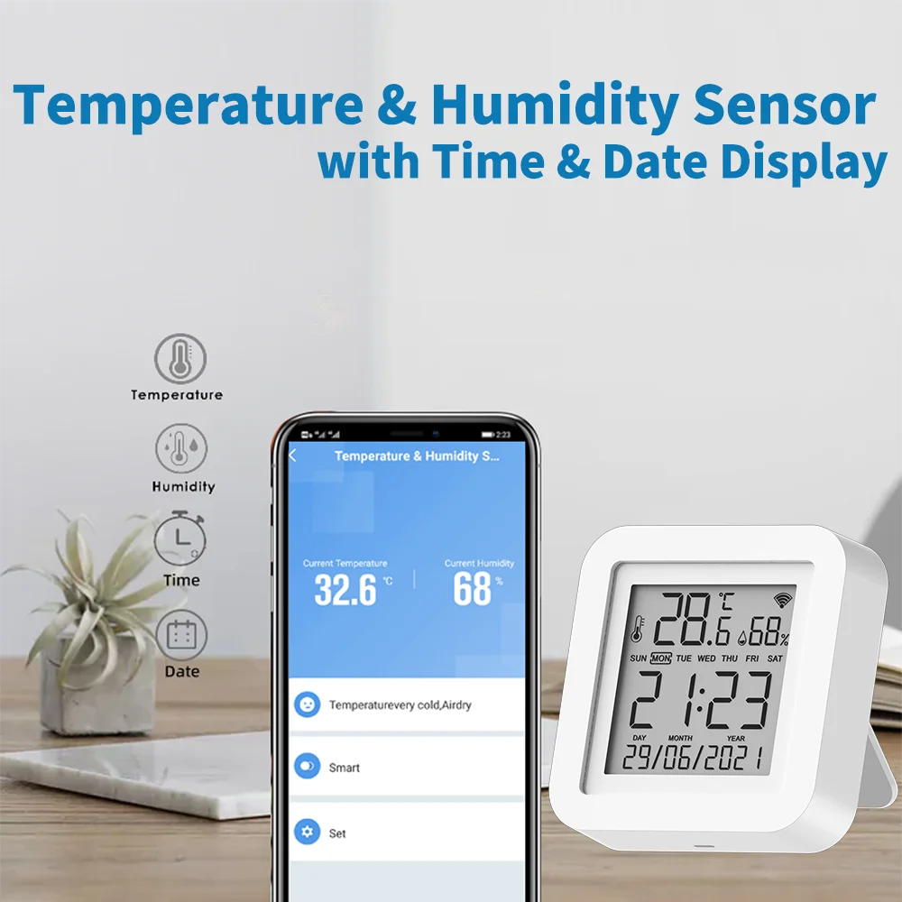 Tuya WIFI Temperature Humidity Sensor Indoor Hygrometer Thermometer Real Time Smart Life Alexa and Google Home Voice Control