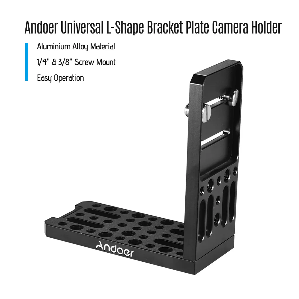 

Camera L-Shape Bracket Plate Holder 1/4 & 3/8 Inch Screw Mount Aluminium Alloy Bracket for Vertical Video Recording for Cameras
