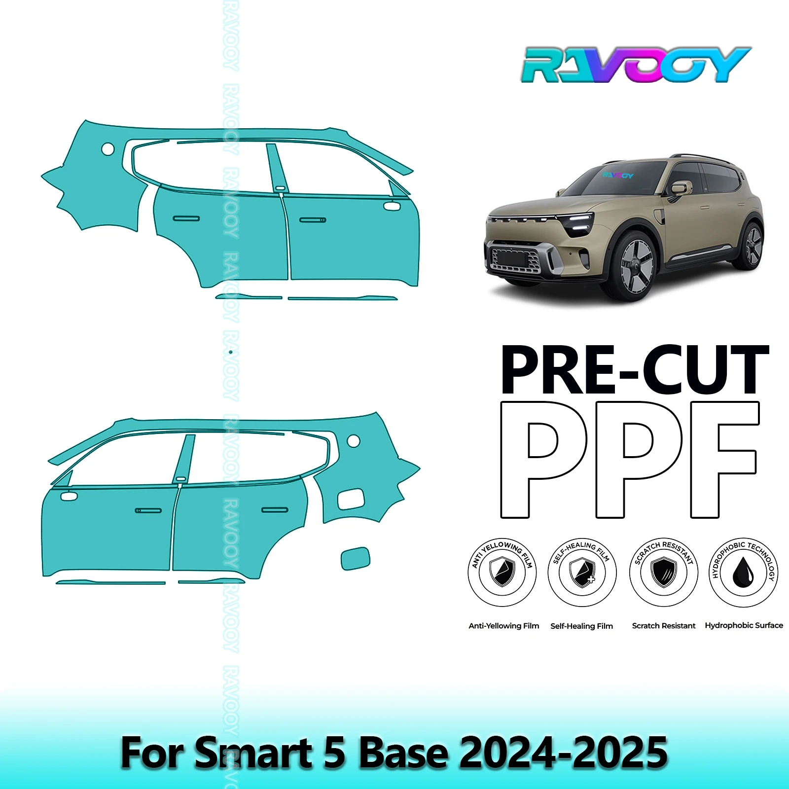 

For Smart 5 Base 2024-2025 8.5mil Clear Matte Pre-Cut PPF Door & A/B Pillar Kit TPU Paint Protection Film Set