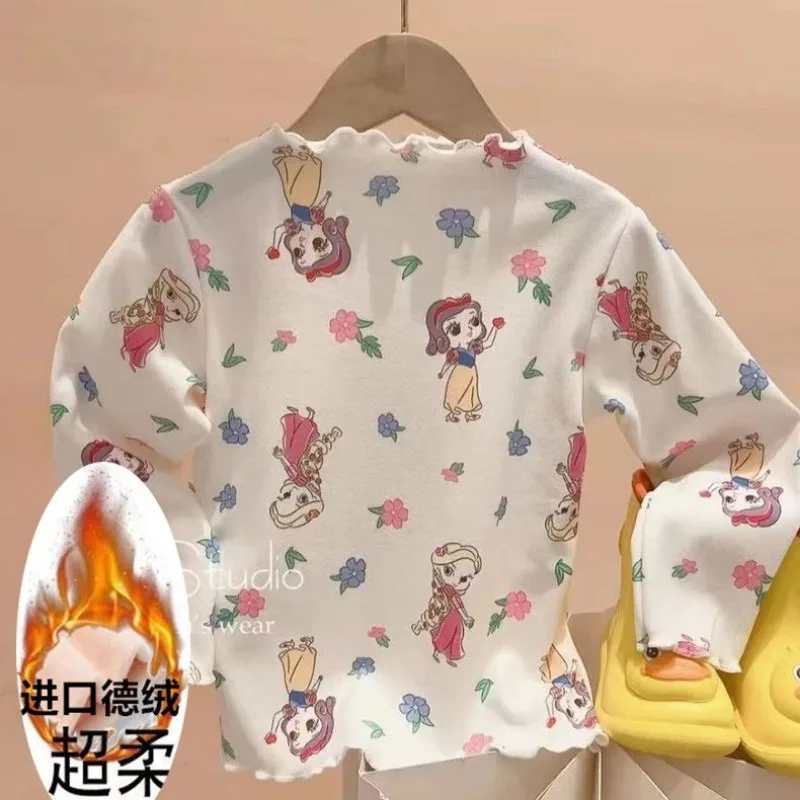 Disney เสื้อลายมิกกี้เด็กผู้หญิง, เสื้อคอเต่าแขนยาวลายดอกไม้ผ้าฝ้ายเนื้อผ้าบางใส่ฤดูใบไม้ร่วงฤดูหนาว