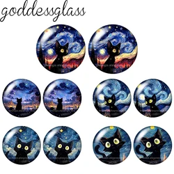 5pairs Sky night Black Cat Cartoon Cats Cute 12mm/18mm/20mm/25mm Round photo glass cabochon demo flat back Making findings