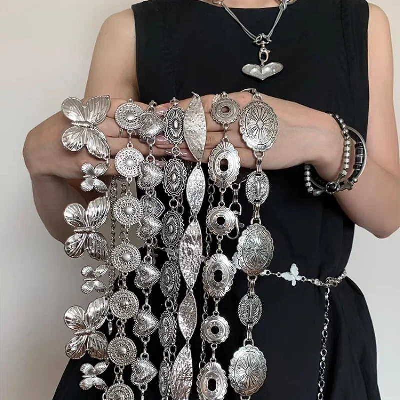 

Серебряный ретро-ремень-цепочка, металлический пояс-цепочка, женский новый летний универсальный аксессуар для юбок и брюк, тонкий кожаный ремень, модный тренд