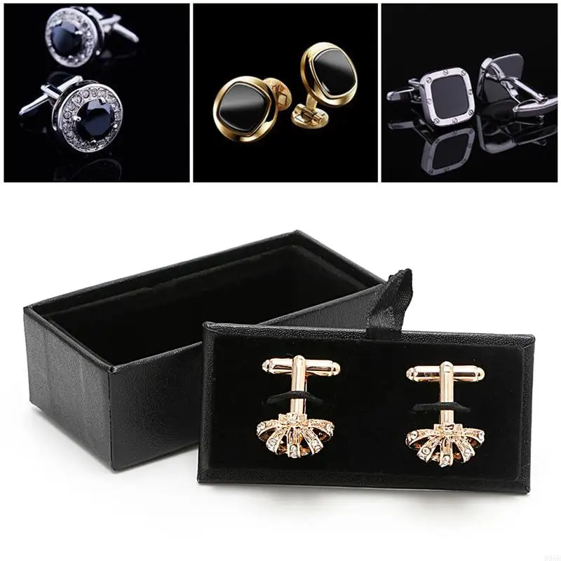 مربع تخزين Cufflinks Leather Cufflinks لحالة Cufflinks مجوهرات شاشة الفاخرة لارتباط الكفة بتخزين الحالات B95B