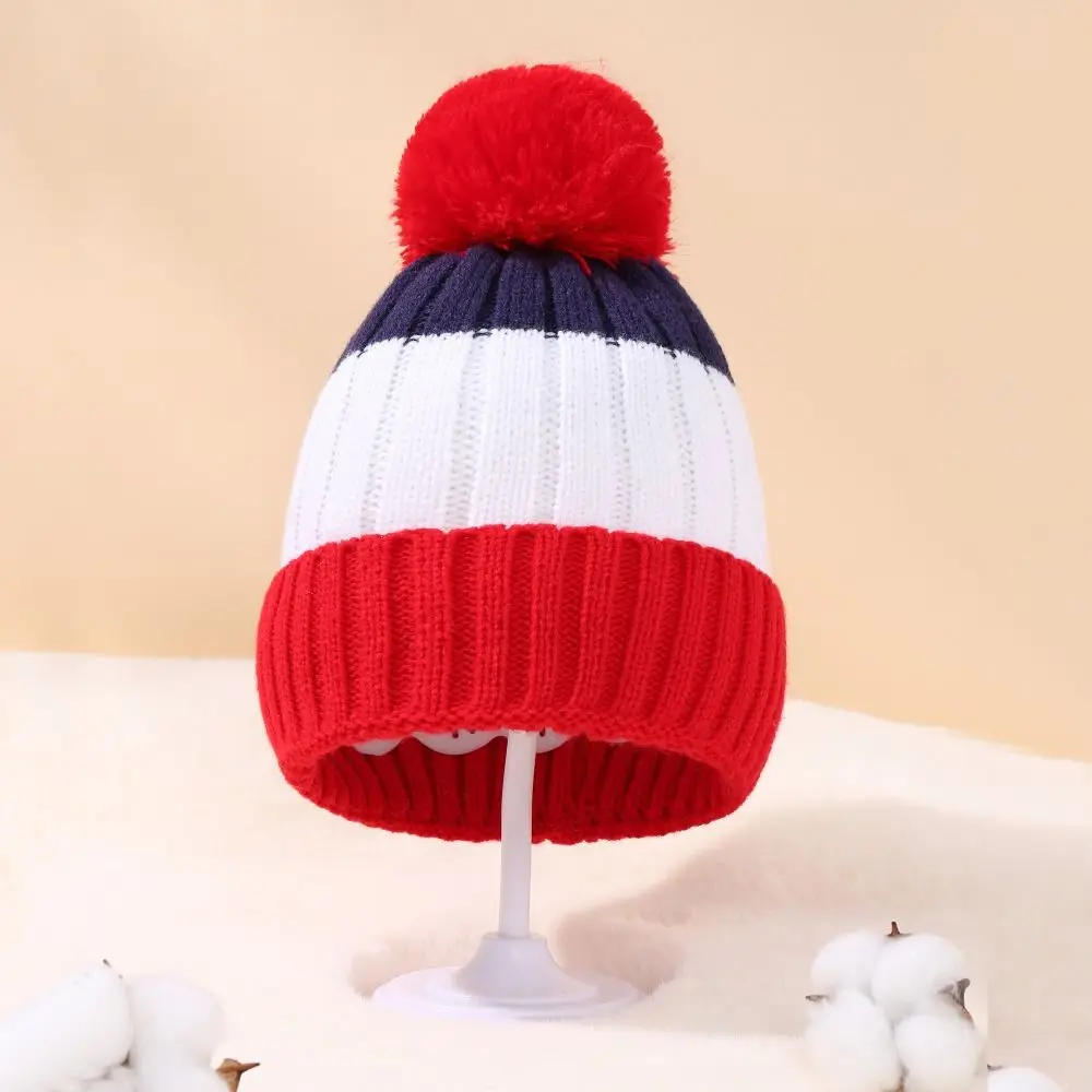 Windproof Cute Color Contrast Stripe Warm Hat Beanie Cap Pullover Cap Baby Knitted Hat