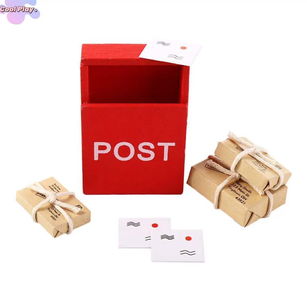 Decoration Toy Decorative Craft Simulation Furniture Toy Mini Mailbox Dollhouse Miniature Letter Box With Mail Sack Postcard