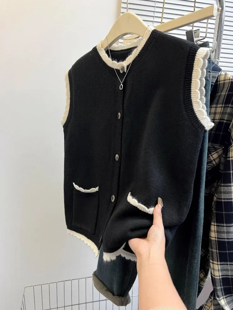 NEW Auutmn Winter Vest Loose O-neck Sleeveless Sweater Jacket Japanese College Preppy Style Women Vest Students Casual Solid Top