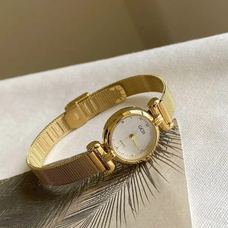New Luxury Mesh Strap Gold Watch, Round Small Dial Women'S Watch, Compact And Exquisite Design, Fashionable Quartz Wristwatch.