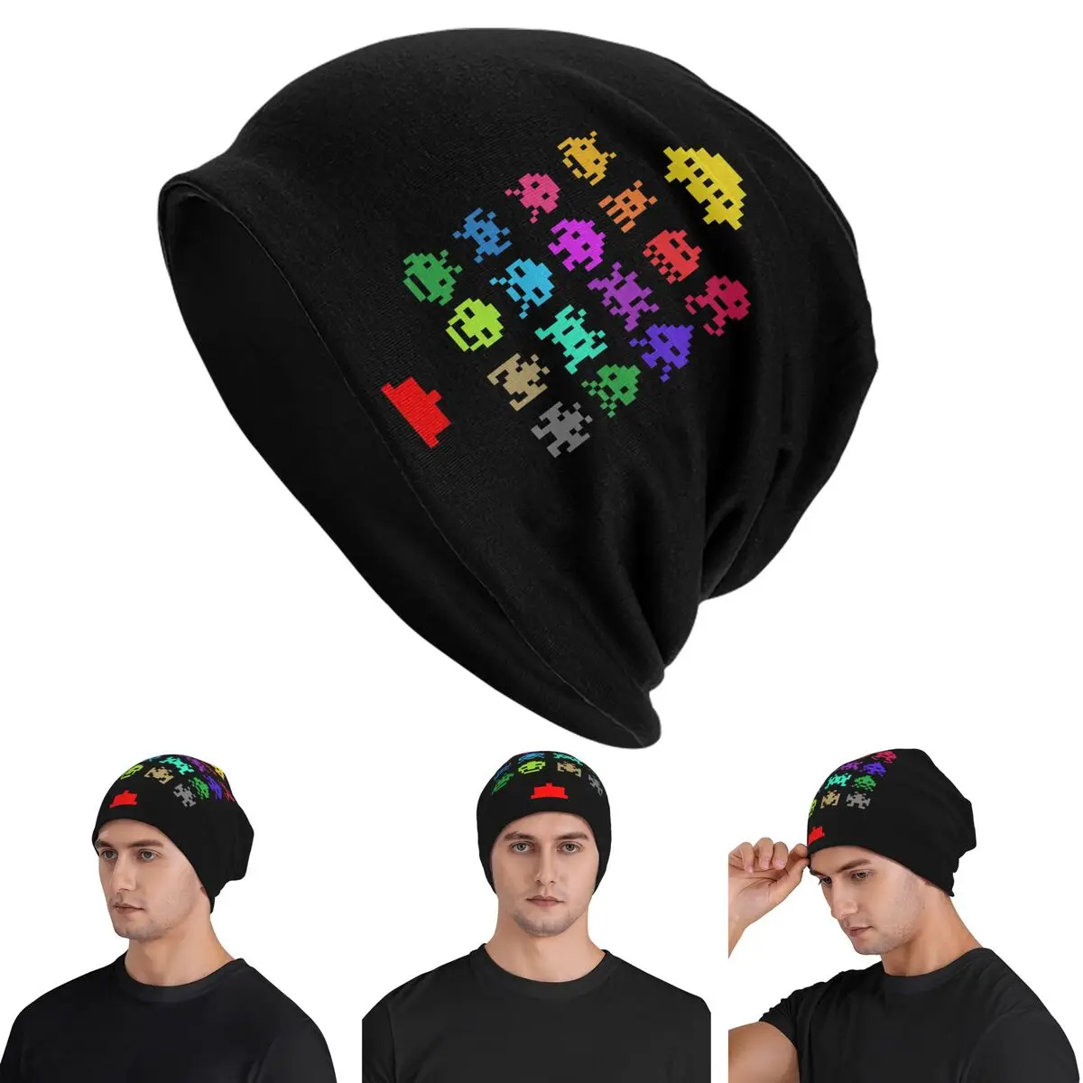 Retro Game Space Invaders Black Unisex Adult Beanies Caps Knitting Bonnet Hat Warm Hip Hop Autumn Winter Outdoor Skullies Hats