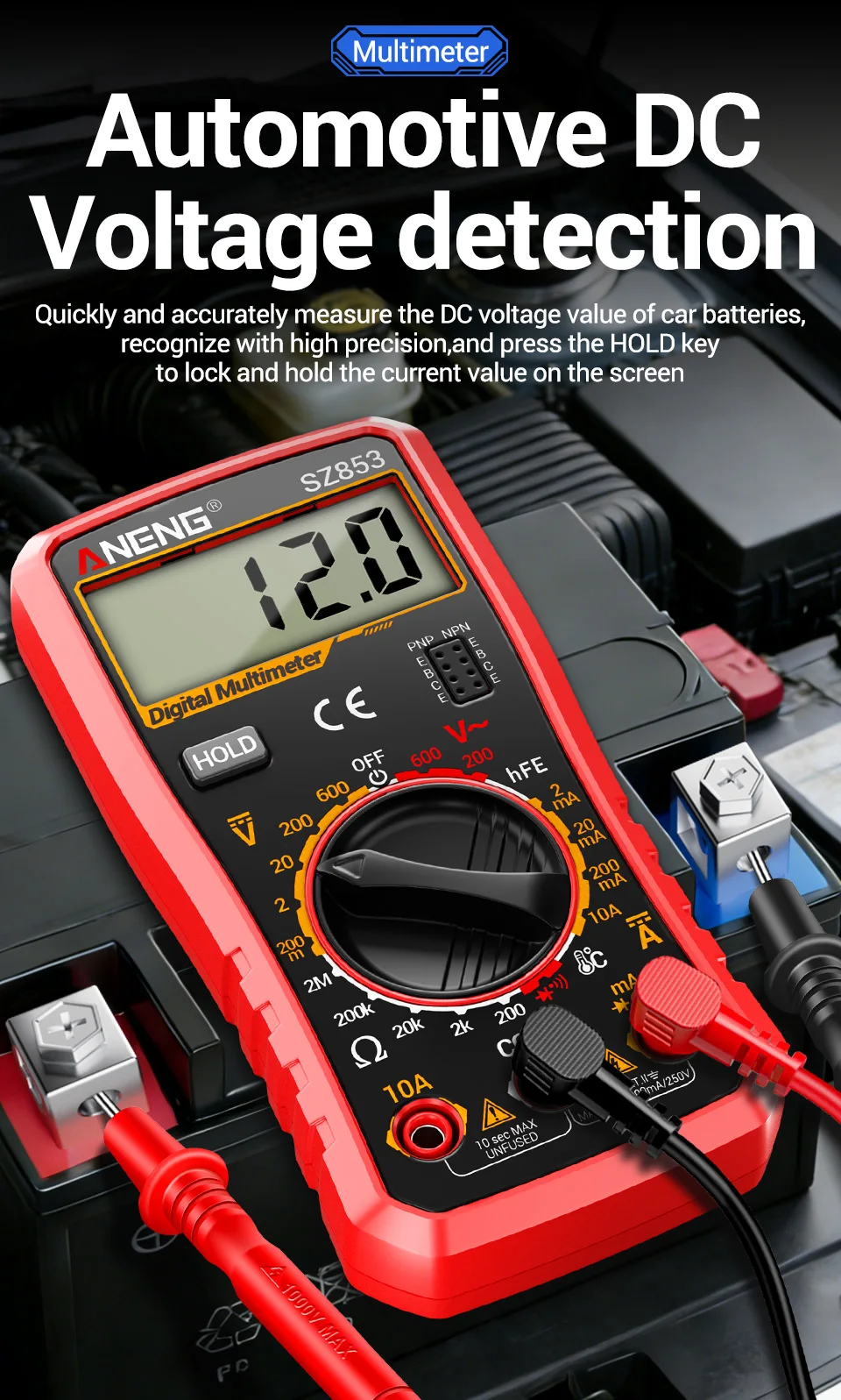 ANENG SZ853 Digitalmultimeter 1999 Zähler Multimeter-Tester misst AC/DC-Spannung, Strom, Widerstand, Temperatur, Diodentest. – Detail 4