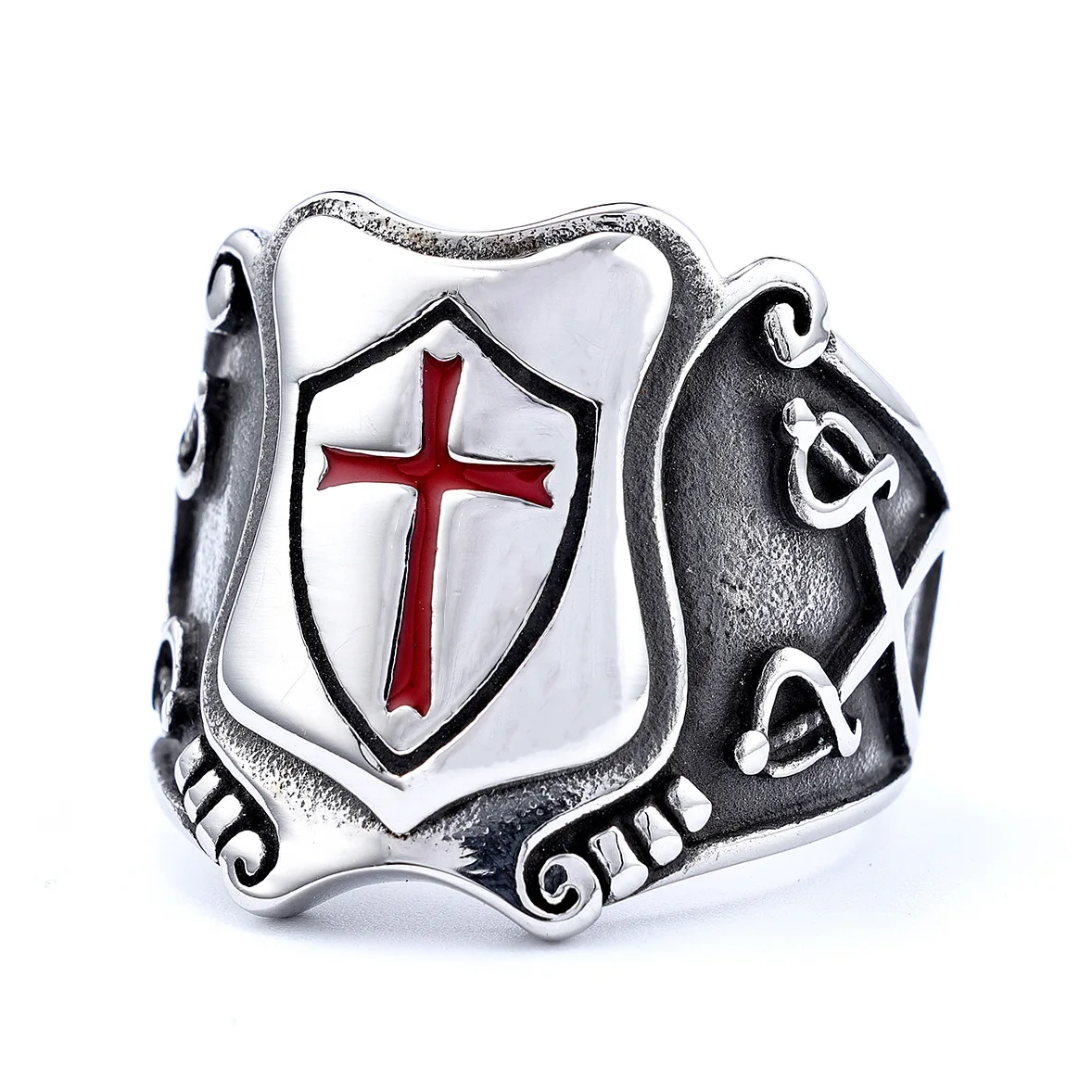 

European and American Cross Men's Ring New Style Personalized Fashionable Red Glue Cross Ring