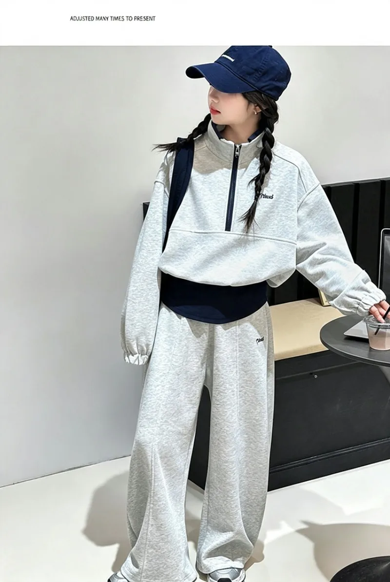 UNITIM Teenager-Mädchen-Zweiteiler-Set, Herbst, Kinder-Mädchen-Stehkragen-Sweatshirt, Trainingsanzug, lockere Sporthose für Kinder, Mädchen – Detail 16