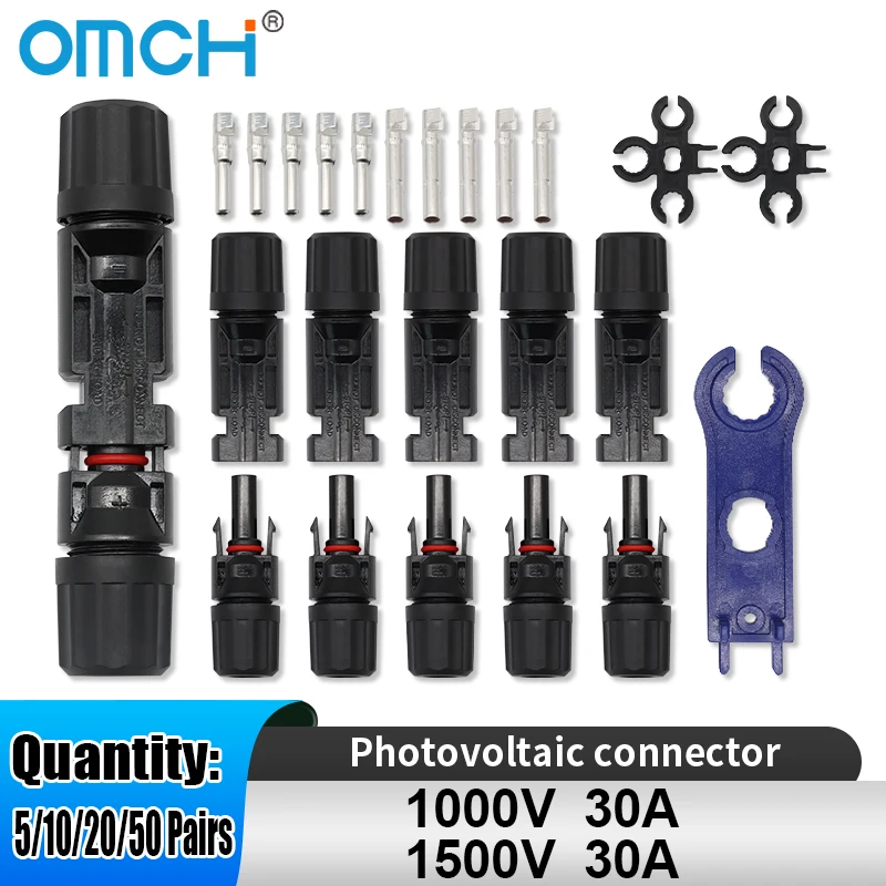 

OMCH 5/10/20/50 Pairs Photovoltaic connector 1000/1500V 30A Panel Solor Connectors for PV/MC Cable 2.5/4/6mm²