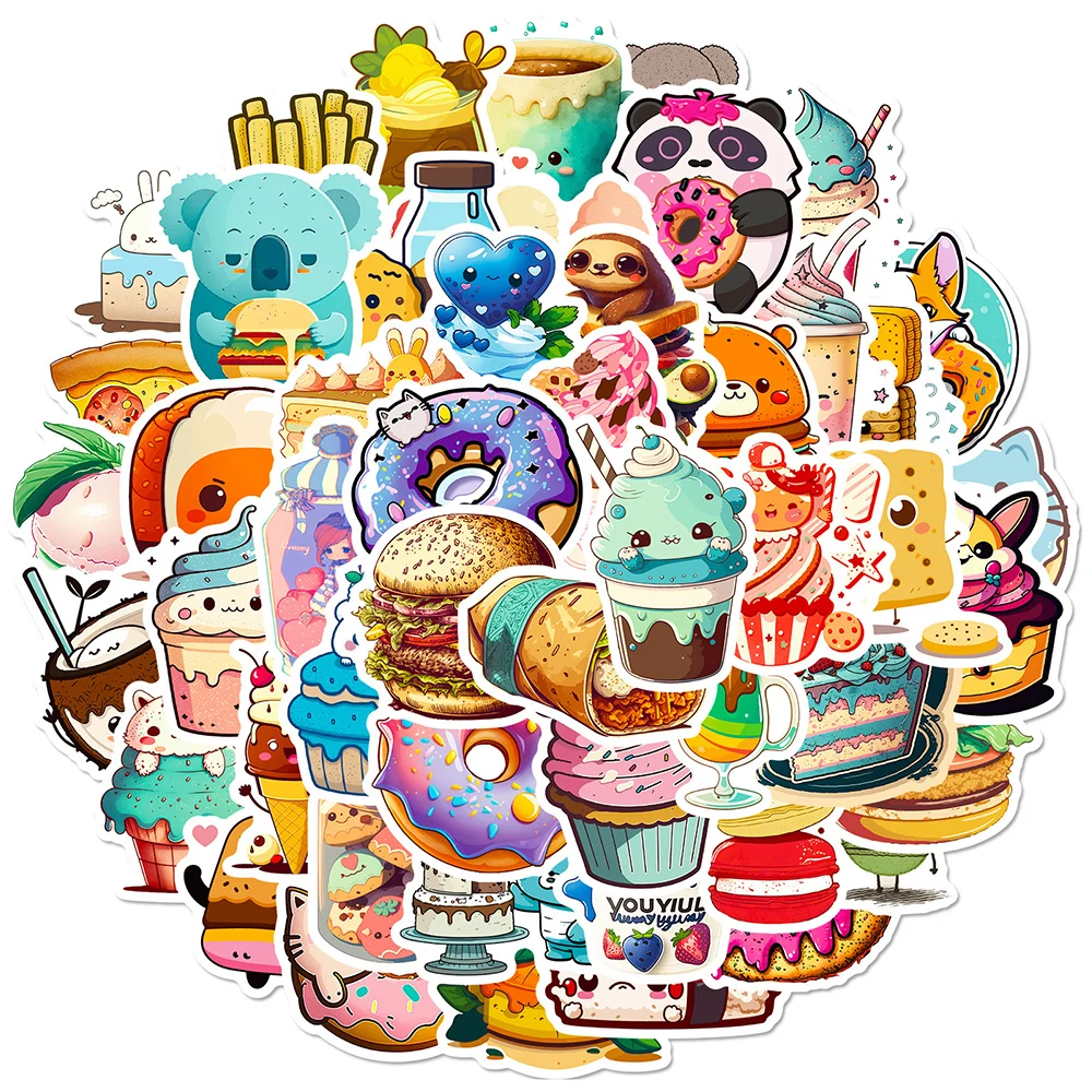 10/30/50/100pcs Cartoon Animal Dessert Aesthetic Stickers Decals Kids Toy DIY Laptop Suitcase Phone Scrapbook Decoration Sticker